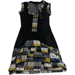 BCBGMAXAZRIA Border Yoke Dress Women's M Black Geometric Sleeveless‎ NWT